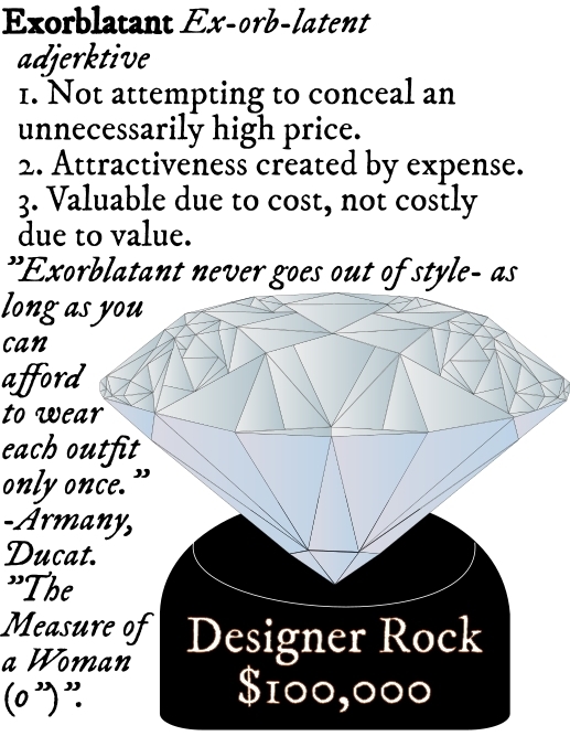 huge diamond on black stand labeled 'Designer Rock $100,000'