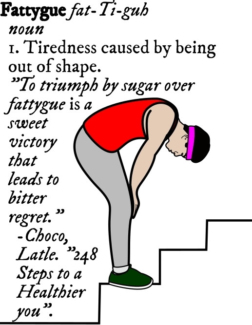 person in pink sweatband bent over in exhaustion with hands on knees on first stair