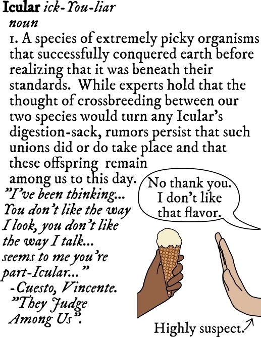 hand offers ice cream cone, other hand rejects 'No thank you.  I don't like that flavor.'