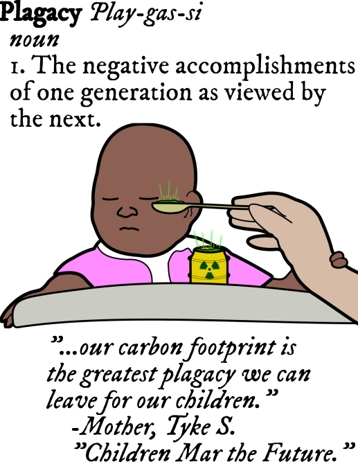 baby refusing hand holding spoon full of radioactive waste spooned from a baby sized radioactive barrel