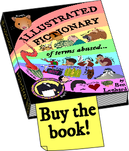 sticky note: 'Buy the book!' Illustrated Fictionary of terms abused...