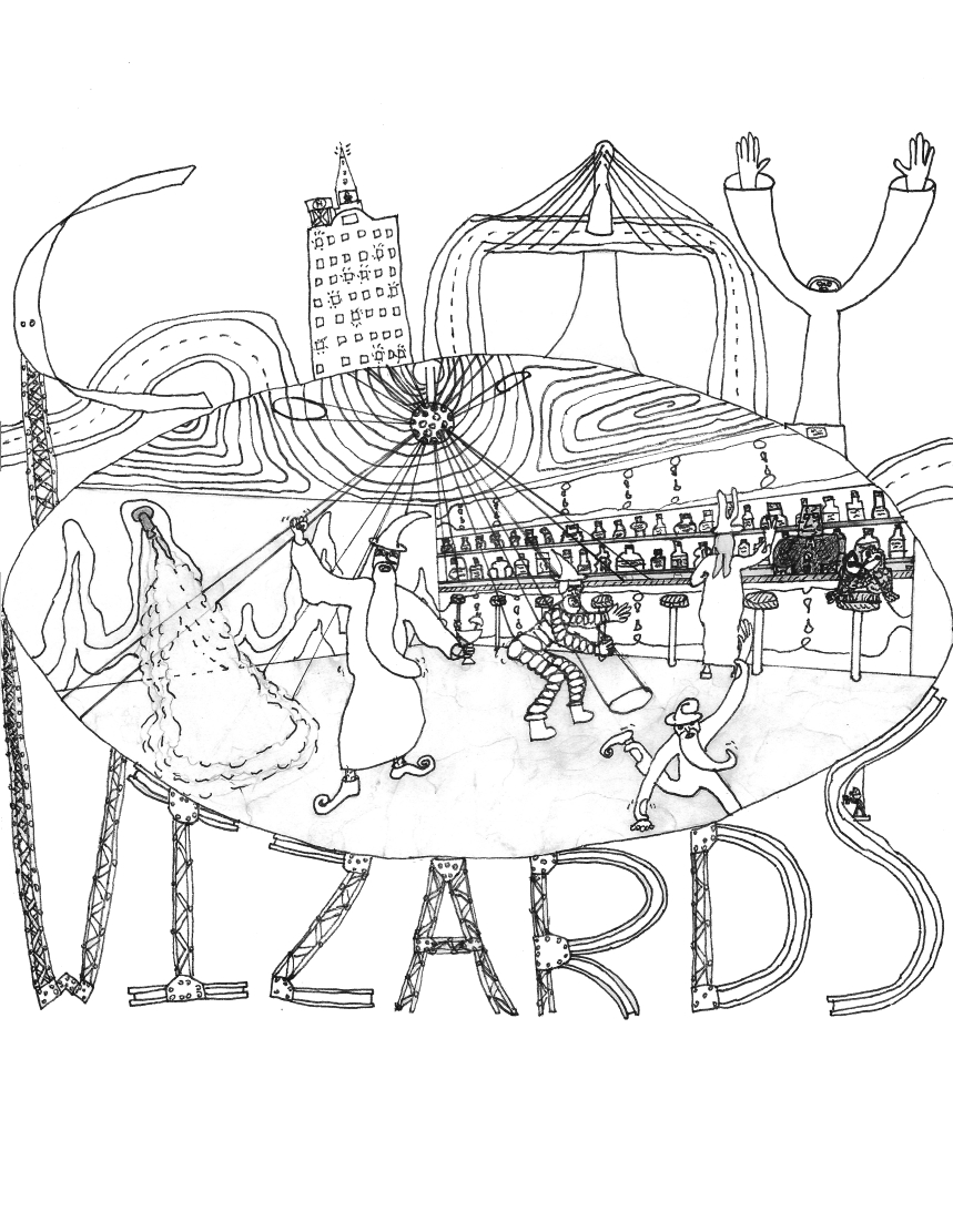 wizards on the dance floor owls making out golem bartender