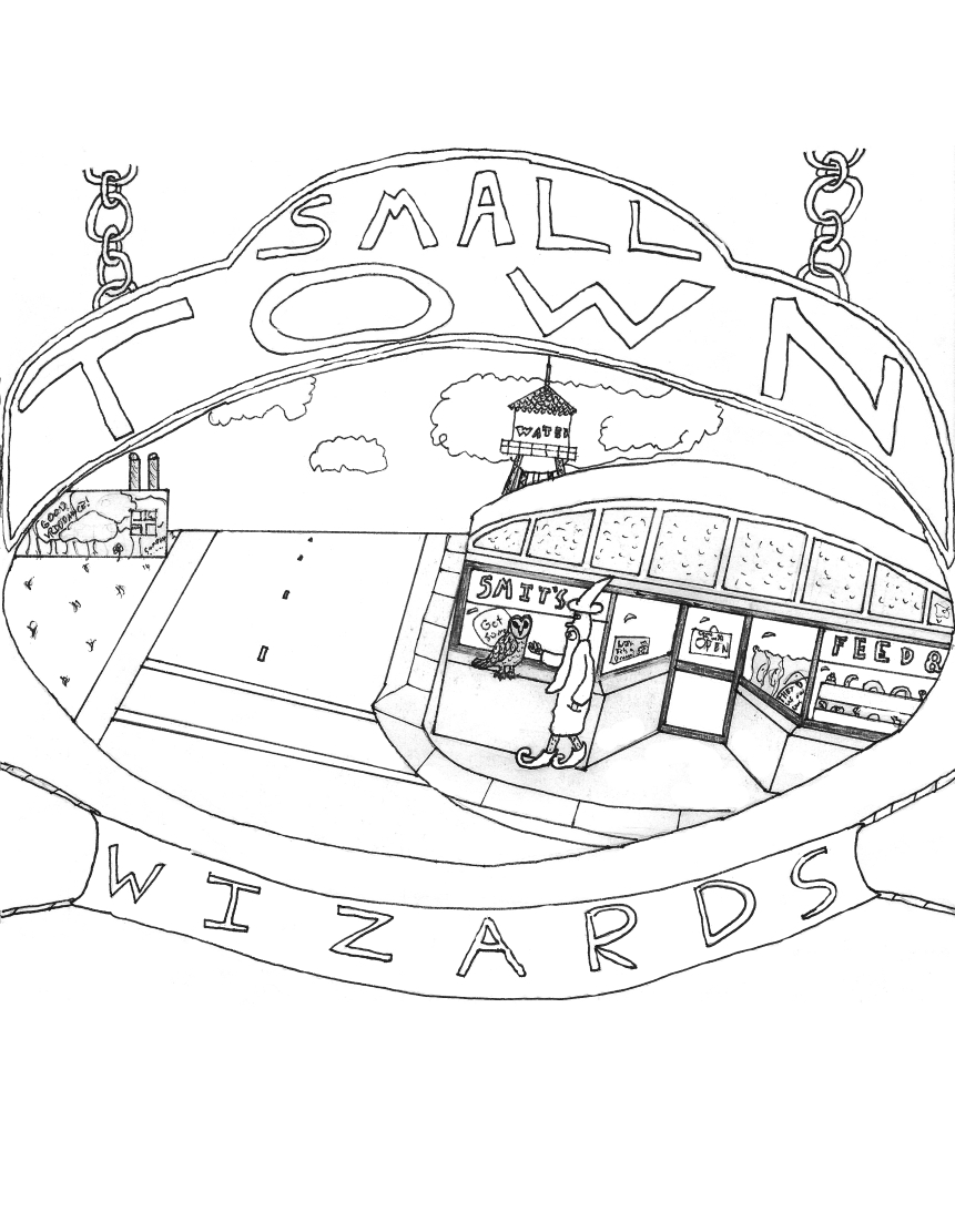 wizard in front of feed store offering owl seeds