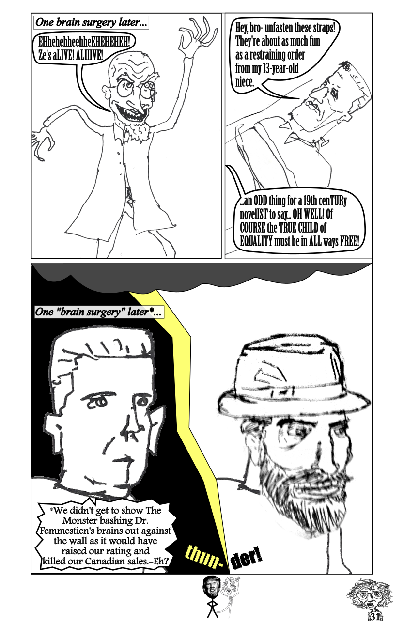 violent brain surgery Frankenstein's monster's fedora