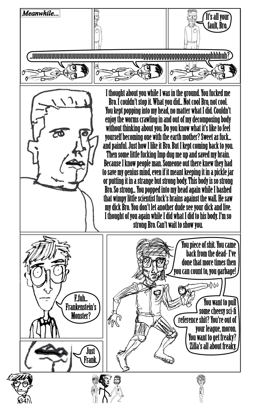 perverted Frankenstein's monster vs. space pistol